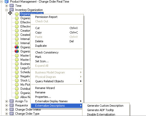 This screen shot displays how to set the translatable descriptions or tooltip for an attribute or a presentation folder.